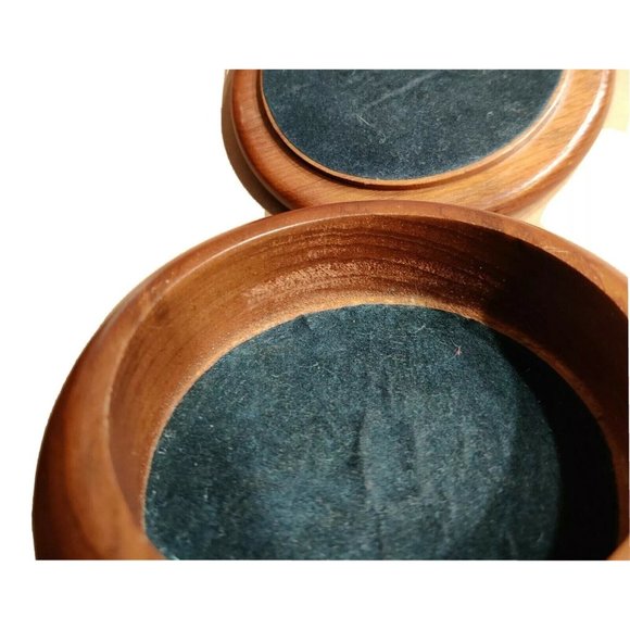 Vtg Brazilian Natural Agate Blue Dyed Inlaid on Lid Carved Wooden Trinket Box - Picture 6 of 9